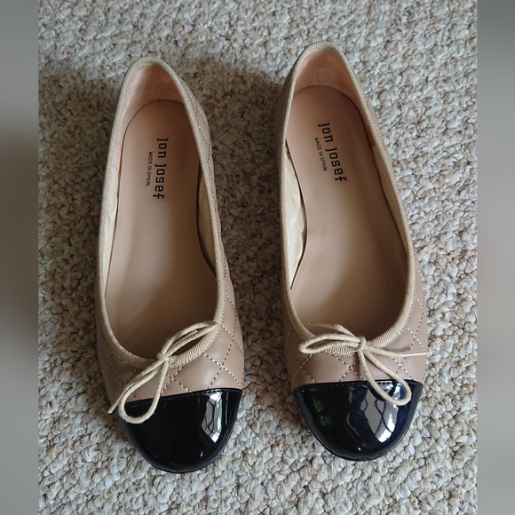 Jon Josef Belle Quilted Tan and Black Ballet Flats size 37.5 - Picture 1 of 15
